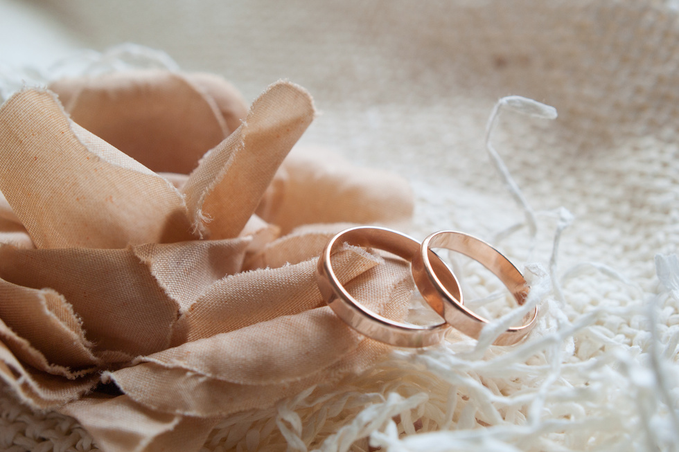 Bronze wedding rings. Image is used to describe the wedding content creator package and pricing for a 6 hour day.