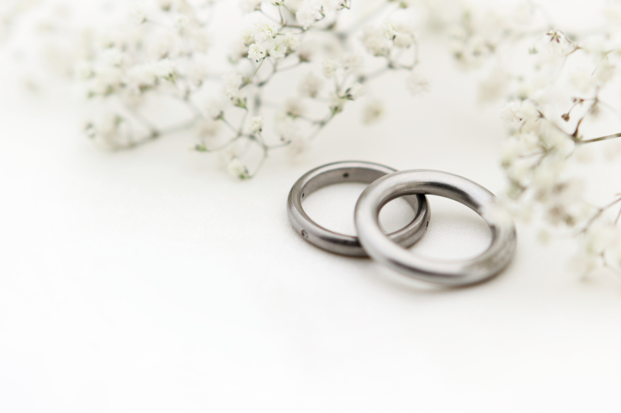 Two wedding rings on a white background. Image is used to describe the wedding content creator package and pricing for an 8 hour day.